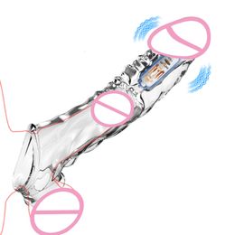 Pump Toys 8 6 Inch Clear Cock Ring Extender Reusable Penis Sleeve with Vibrator Soft Dick Enlarger for Couples 230714