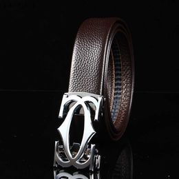 Wide New Style Korean Version Fashion Allmatch Men's Leather Belt Business Automatic Checkoff FullGrain Leather Waistband L230704