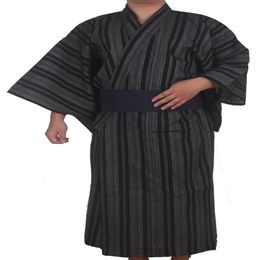 Traditional Japanese Kimono Men Cotton Robe Yukata Men's Bath Robe Kimono with Belt Uniform Stage Performance Samurai Clothin2213