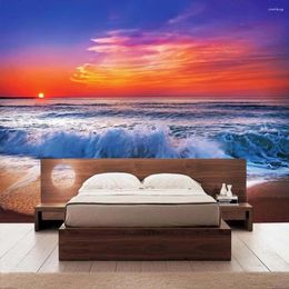 Wallpapers 3D Hand Painting Sea Sunset Wall Murals For Living Room Scenery Wallpaper Paper Rolls Printed Po Mural Papel