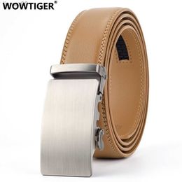 WOWTIGER 35mm Light Brown Cowhide Leather Belt For Men High Quality Male Brand Ratchet Automatic Luxury belts Cinturones Hombre L230704