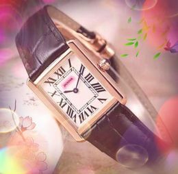 Luxury fashion women watch 31mm roman numerals square tank dial clock stainless steel case genuine leather rose gold silver quartz movement two pins watches gifts