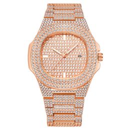 WLISTH Brand Date Quartz Mens Womens Watches Light Luxury Full Crystal Diamond Luminous Watch 42MM Diameter Dial Bling Unisex Wris272U