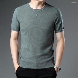 Men's Sweaters Pullovers Knitted Sweater Men Elastic Luxury Short Sleeve Design High Quality Smooth Comfortable Boutique Solid Sueter