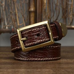 Belts 3.3CM Pure Cowhide High Quality Genuine Leather For Men Brand Strap Male Brass Buckle Jeans Cowboy Thickened Both Sides