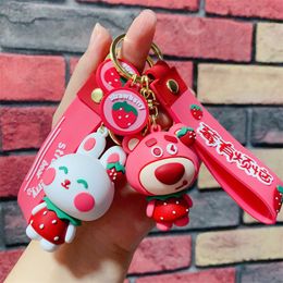 Fashion blogger designer Jewellery cute rabbit strawberry bear keychain drop glue mobile phone Keychains Lanyards KeyRings wholesale YS146