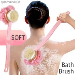 2In1 Bath Brush With Bath Ball and Bristle Body Exfoliating Scrubber Long Handle Body Back Massage Shower SPA Foam Cleaning Tool L230704