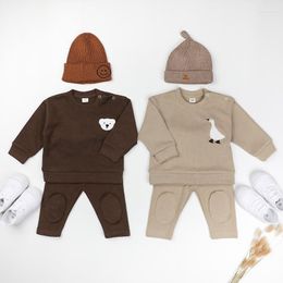 Clothing Sets 2023 Autumn Born Boys And Girls' Set Animal Embroidery Round Neck Long Sleeve Top Pants Children's Casual