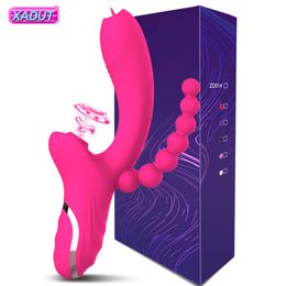 Vibrators 3 in 1 Clit Sucker Dildo Vibrator for Women Clitoris G Spot Tongue Licking Vacuum Stimulator Sex Toys Adult Goods Female 230714
