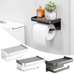 Toilet Paper Holders Aluminium Black Toilet Paper Holder with Shelf Rustproof Wall Mounted Toilet Tissue Roll Holder for Bathroom Accessories Storage 230714