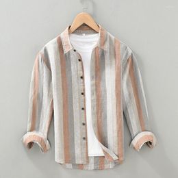 Men's Casual Shirts Linen Long-Sleeve Striped Shirt Japanese Fashionable Comfortable Multiple Colors For Upper Clothes