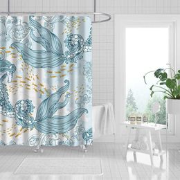 Shower Curtains Biological Theme 3D Seahorse Turtle Dolphin Shower Curtain Sets with Bathroom Decor By Fabric Shower Curtains