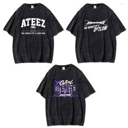 Men's T Shirts KPOP ATEEZ THE WORLD EP.2 : OUTLAW T-shirt Yunho San Mingi Unisex Concert Cotton LOGO Printed Hip Hop Summer Short