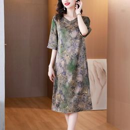 Casual Dresses Middle-aged And Elderly Mothers Heavy Silk Dress Female Summer Loose Large Size Skirt