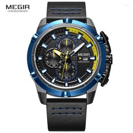 Wristwatches Megir Men's Chronograph Analog Quartz Watches Luminous Hands 3 ATM Waterproof Wristwatch For Man Sport Watch Boys 2062G