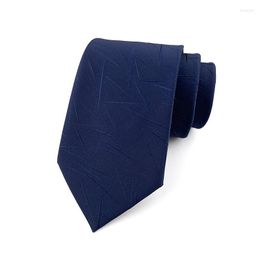 Bow Ties Fashion 8cm Men Necktie Silk For Man Navy Blue Geometric Striped Patterned Ascot Cravat Wedding Party Thick Long YUV09