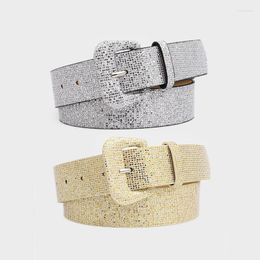 Belts Vintage Fashion Belt For Women Jeans Pants Womens Dress Accessories Leather Casual Shining Waistband Width 3.7m