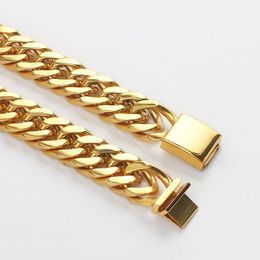 Necklaces 10mm Wide Men's Curb Cuban Necklace Chain Gold Colour 316l Stainless Steel Waterproof Necklaces Accesories for Men Jewellery