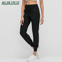 Al0LULU Yoga Pantolon Kadın Yüksek Bel Tayt Sporları Koşu şekillendirme Pantolon Kürü Artı Boyut Pembe Siyah Jogger Swearpants Eğitim Fitness Pantolon