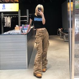 Women's Jeans Spring Autumn Khaki Flare Pants Women Sexy Low Waist Vintage Wide Leg Streetwear Baggy Cargo