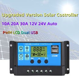 Batteries Upgraded Smart Solar Charge Controller 10A 20A 30A 12V 24V Auto PWM PV Regulator LCD Dual USB for Solar Panel Battery Charger 230715