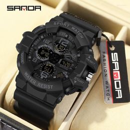 Wristwatches SANDA Top Brand Mens Watches 5ATM Waterproof Sport Military Wristwatch Dual Display Quartz Watch For Men Clock Relogio