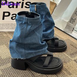 Boots Ladies Denim Sandal Flip Flops Fashion Female Shoes For 2023 Platform Zipper Summer In Round Toe Booties Footwear 230714