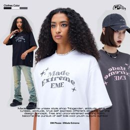 Men's T Shirts MADEEXTREME Laser Gradient Text Print Short Sleeve T-shirt Harajuku For Men Oversized Shirt Y2k Homme