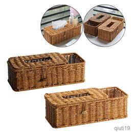 Tissue Boxes Napkins Napkin Cover Rattan er Storage Case Removable Tissue Box Desk Hand-Woven Paper Towel Holder Napkin Storage Case R230715