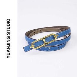 Luxury French Style Light Mature Temperament Exquisite Colour Matching Summer Genuine Leather Women's Thin Belt Versatile for the Small and Popular