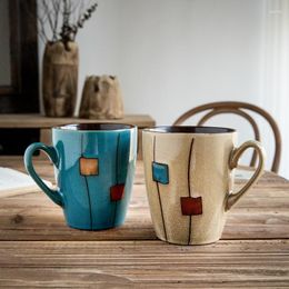 Mugs Creative Hand-Painted Square Drum-Shaped Coffee Cup Vintage Large-Capacity Ceramic Personalized Household Milk Cups