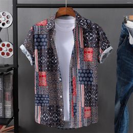 Men's T Shirts Mens Denim Long Sleeve Casual Loose Lapel Short Cuff Button Digital Printed Shirt Sand Beach Men Hiking Tops