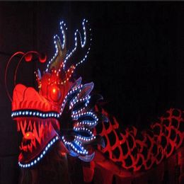 LED Size 6# 7 9m 8 kids Green folk silk dragon dance mascot costume china special culture holiday party Christmas Performance Wedd261p