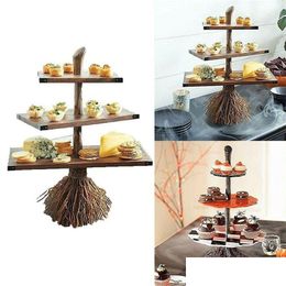 Other Bakeware Cupcake Stand Holder Dessert Cake 3 Tiered Serving Tray Display Reusable Pastry Platter For Halloween Holiday Party 8 Dhvhx