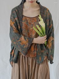 Women's Blouses Johnature Women Japan Style Shirts Vintage Print Floral Kimono 2023 Spring Loose Tops High Quality Cardigan