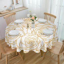 Table Cloth Flower Rose Golden Round Festival Dining Waterproof Tablecloth Cover For Party Decor Coffee Picnic Mat