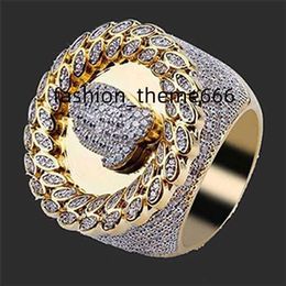 Iced Solitaire Gold Ring 14K Out Rings Mens Hip Hop Jewellery Bling Cool Zirconia Stone Luxury Deisnger Men Hiphop Rings Gifts 11