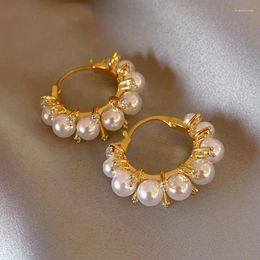 Hoop Earrings Korean Design Fashion Jewellery 14K Gold Plated Simple Pearl Round Elegant Women's Daily Work Accessories