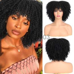 Synthetic Wigs Short Hair Afro Kinky Curly Wig With Bangs African 6 Inch Synthetic Natural Glueless Hair Brown Mixed Blonde Wig For Black Women x0715