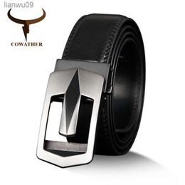 COWATHER Cow Genuine Leather Belts High Quality for Men Automatic Vintage Male Belt Brand Ratchet Buckle Belts 110130cm long L230704