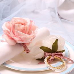 Napkin Rings 6pcs pearl rose napkin ring paper towel ring napkin buckle cloth ring el table decoration 230714