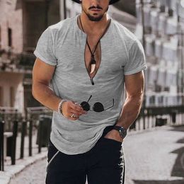 Men's T-Shirts Men Zipper V Neck Short Sleeve Tshirts Tops Summer Newest T Shirt Male Clothing Streetwear Casual Loose Solid Breathable T-shirt L230715