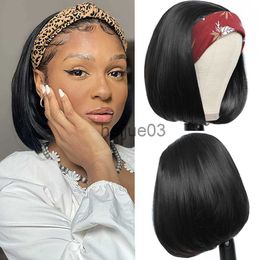 Synthetic Wigs Headband Wigs Synthetic Straight Short Bob Synthetic Wig for Black Women Easy to Wear 8 10 12 14 inch x0715