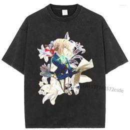 Men's T Shirts Violet Evergarden Flowers Print Men Women T-Shirt Anime Shirt Harajuku Funny Clothes Tops Tees Summer