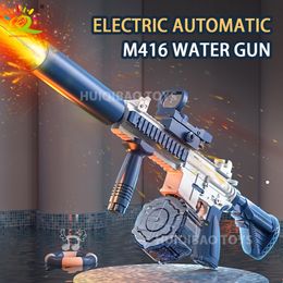 Sand Play Water Fun HUIQIBAO M416 Water Gun Flaming Fire Automatic Electric Pistol Summer Outdoor Shooting Game Fantasy Waters Fights Toys for Kids 230714