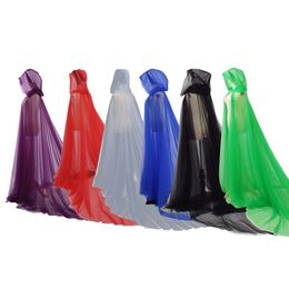 Women Cloak Cape Tulle Hood For Women Costume Witch Party Halloween Cosplay Floor Length281Z