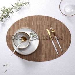 Mats Pads Bamboo Grain Painting Placemats Oval Table Mat Cup Bar Mat Kitchen Accessories PVC Adiabatic Can Be Washed Coffee Table Bowl Pad x0715