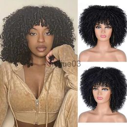 Synthetic Wigs Afro Kinky Curly Wig With Bangs Short Natural Color Synthetic Wigs For Black Womens Halloween costumes High Temperature Fiber x0715