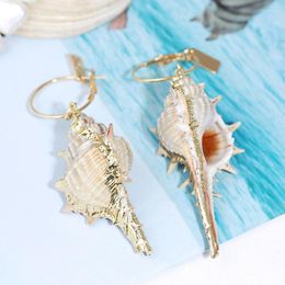 Hoop Earrings 1 Pair Summer 7.2x3.5cm Retro Exaggerated Irregular Long Natural Shell Women's Fashion Conch