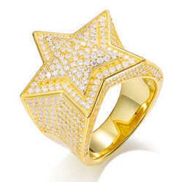 Band Rings Hiphop Men Women Fine Jewelry Iced Out Gold Plated 925 Sterling Silver Vvs Moissanite Diamond Star Ring with Gra CertificateAVMS